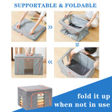 66L Cloth Storage Box Closet Organizer Storage Bags Clothes Storage Bags Wardrobe Organizer Idea Grey - Close-Up Angle