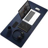 Dark Blue 90cm*45cm Dual Side Office Desk Pad Waterproof PU Leather Computer Mouse Pad - Front View