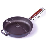 Pre-Seasoned 29cm Cast Iron Fry Pan Cookware Heat-Resistant Wooden Handle - Front View