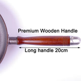 Pre-Seasoned 29cm Cast Iron Fry Pan Cookware Heat-Resistant Wooden Handle - Top-Down View