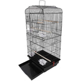 92cm Large Portable Wire Bird Cage Birdcage  Parrot Cage Wooden Stand Pole Feeding Cup Black - Front View