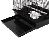 92cm Large Portable Wire Bird Cage Birdcage  Parrot Cage Wooden Stand Pole Feeding Cup Black - Rear View