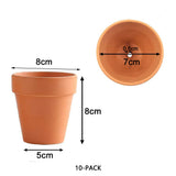 10x 8cm Flower Pot Pots Clay Ceramic Plant Drain Hole Succulent Cactus Nursery Planter - Front View