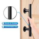 30cm Pull and Flush Barn Door Handle Square Handles set of Frosted Black Surface Round - Top-Down View