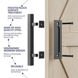 30cm Pull and Flush Barn Door Handle Square Handles set of Frosted Black Surface Square - Side View