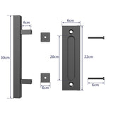 30cm Pull and Flush Barn Door Handle Square Handles set of Frosted Black Surface Square - Top-Down View