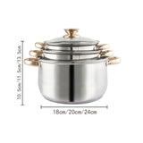 12Piece Cookware Set  Kitchen Stainless Steel Stock Pot Pan Sets Saucepan Casserole kettle - Low Angle