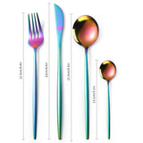 16-Piece Stainless Steel Rainbow Color Set, Knife Fork Spoon Flatware Set Cutlery Set - Front View