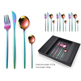 16-Piece Stainless Steel Rainbow Color Set, Knife Fork Spoon Flatware Set Cutlery Set - Top-Down View