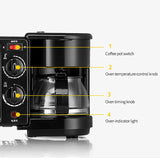 Electric 3 in 1 Breakfast Making Machine Multifunction Coffee Maker Bread Pizza - 45-Degree Angle