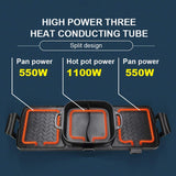 Large Electric Grill Hot Pot Hotpot 2 In 1 Electric Barbecue Non-Stick Pan Grill/Korean BBQ/Shabu Shabu 2200W - Rear View