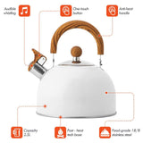 2.5 Liter Tea Whistling Kettle Stainless Steel Modern Whistling Tea Pot for Stovetop White - Front View