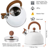 2.5 Liter Tea Whistling Kettle Stainless Steel Modern Whistling Tea Pot for Stovetop White - Top-Down View