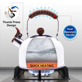 2.5 Liter Tea Whistling Kettle Stainless Steel Modern Whistling Tea Pot for Stovetop White - Rear View