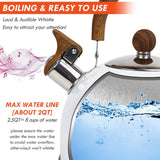 2.5 Liter Tea Whistling Kettle Stainless Steel Modern Whistling Tea Pot for Stovetop White - Close-Up Angle