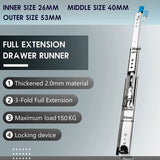 14in Pair 150KG Capacity Heavy Duty Drawer Slides Rails Runners Locking Ball Bearing - Rear View