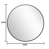 Slim Design 50CM Black Bathroom, Living Room, Hallway Mirror Round Mirror Wall Decor Metal Frame - Front View