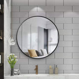 Slim Design 50CM Black Bathroom, Living Room, Hallway Mirror Round Mirror Wall Decor Metal Frame