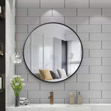 Slim Design 50CM Black Bathroom, Living Room, Hallway Mirror Round Mirror Wall Decor Metal Frame - Top-Down View