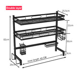 65cm 3 tier Over Single Sink Dish Drying Rack Drainer Kitchen Cutlery Holder Storage Organizer - Front View