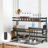 85cm 3 tier Over Sink Dish Drying Rack Drainer Kitchen Cutlery Holder Storage Organizer - Low Angle