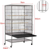 132cm Large Rolling Mobile Bird Cage Birdcage Finch Aviary Parrot Animals Playtop Stand Canary Finch - Front View