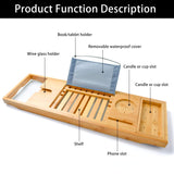 Bamboo Bathtub Bath tub Tray Table Caddy Tray Cellphone,Book,Tray Wineglass Holder - Front View
