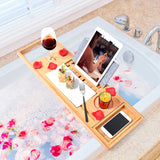 Bamboo Bathtub Bath tub Tray Table Caddy Tray Cellphone,Book,Tray Wineglass Holder - 45-Degree Angle