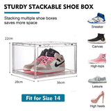 6 Pack Large Acrylic Shoe Box Storage Side Door Open Stackable Boxes Transparent Clear Display Case - Front View