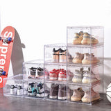 6 Pack Large Acrylic Shoe Box Storage Side Door Open Stackable Boxes Transparent Clear Display Case - 45-Degree Angle