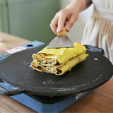 40cm Seasoned Cast Iron Induction Crepes Pan Baking Pancake Tool Pizza Bakeware - 45-Degree Angle