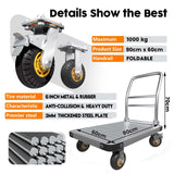 1000KG Capacity Heavy Duty Foldable Platform Truck Flatbed Push Cart Steel Dolly Trolley Cart Brake - Side View