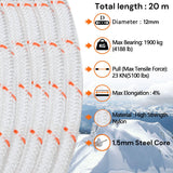 12mm 20m Safety Climbing Rope Nylon Rock Static Outdoor Boat Anchor Marine Rope Dock Lines Rope - Front View