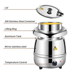 10L Restaurant Electric Buffet Food Warmer Commercial Food Warmers Soup Warmer Silver - Front View
