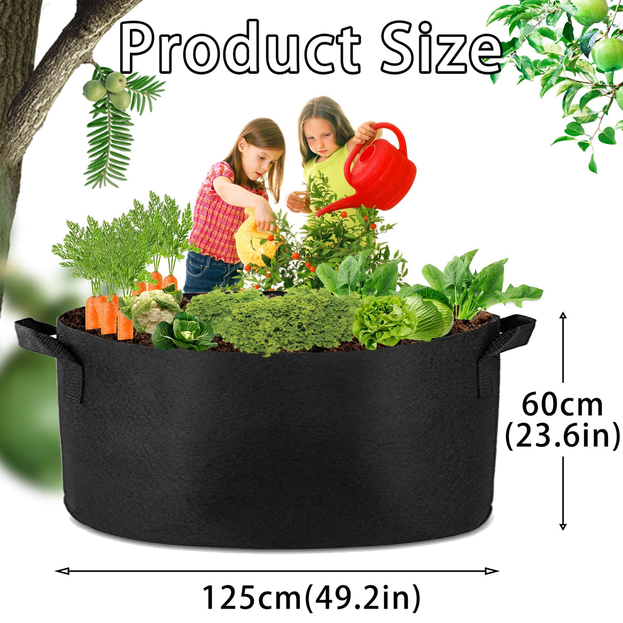 1 Pack 200 Gallon 125cm 60cm Grow Bag Heavy Duty Thickened Plant Pots with Handles for Farming Garde