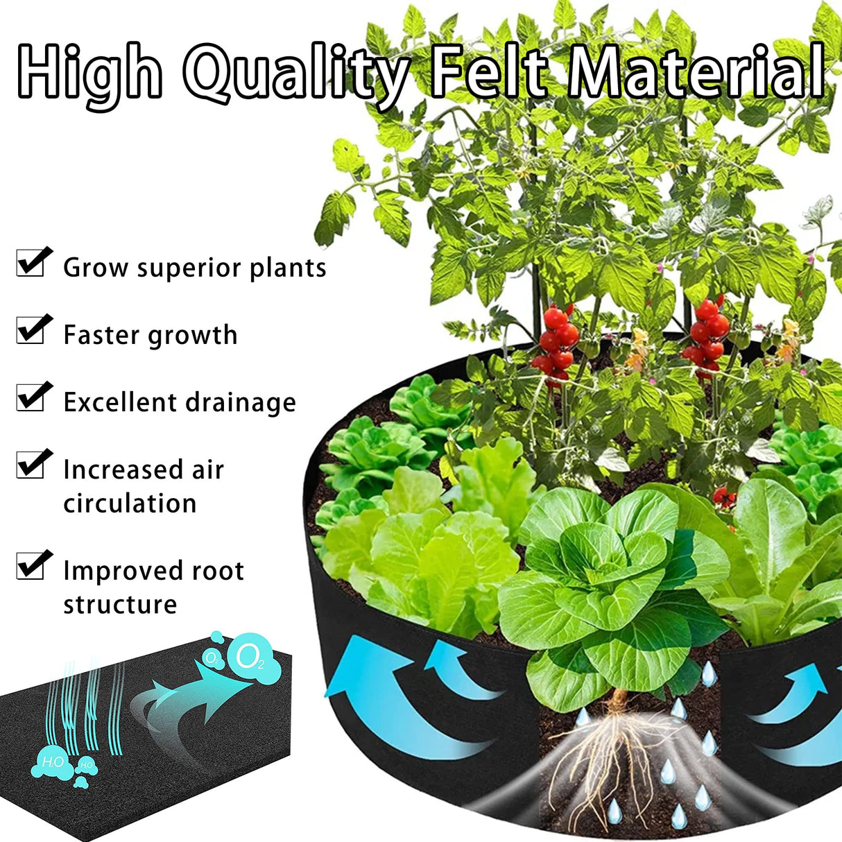 1 Pack 200 Gallon 125cm 60cm Grow Bag Heavy Duty Thickened Plant Pots with Handles for Farming Garde