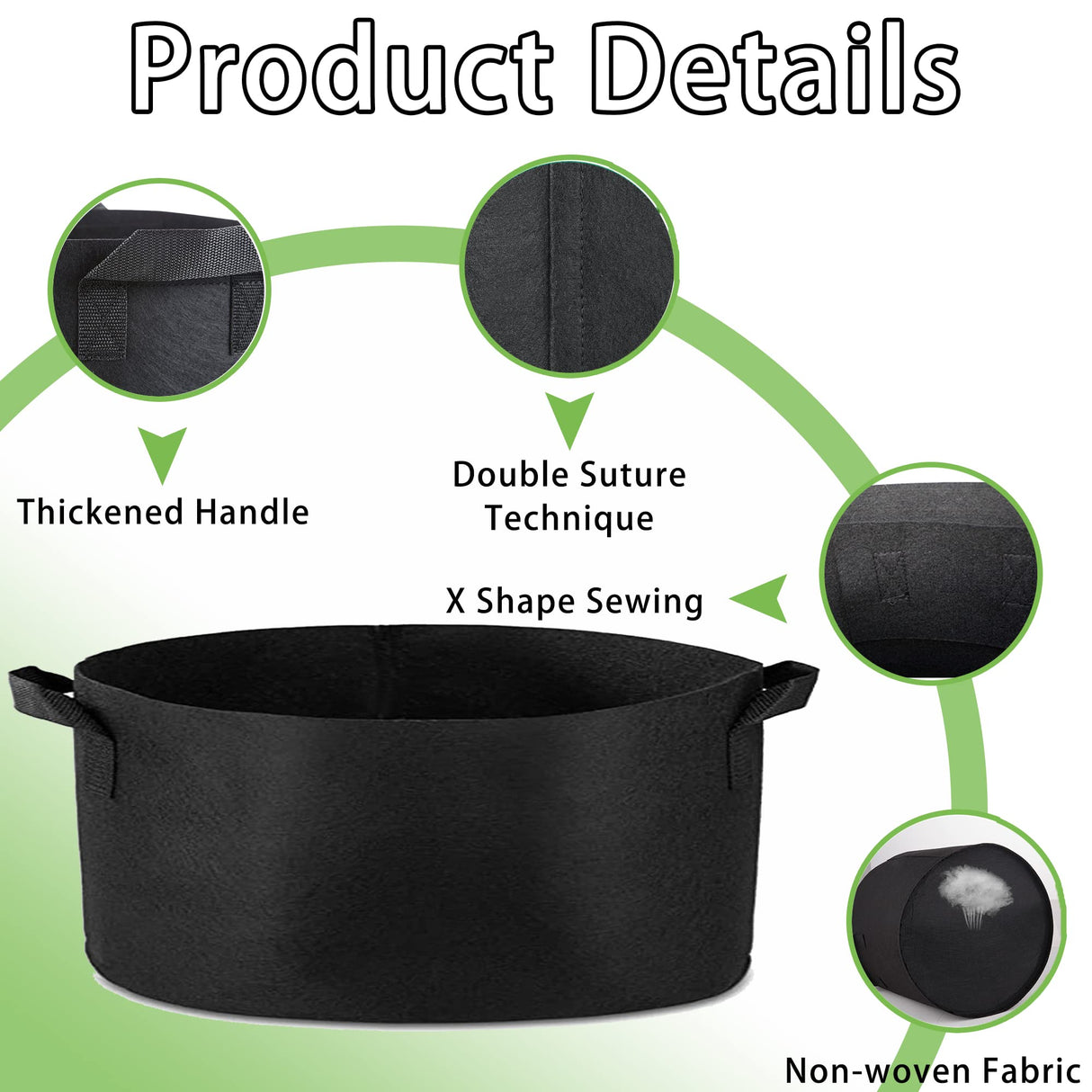 1 Pack 200 Gallon 125cm 60cm Grow Bag Heavy Duty Thickened Plant Pots with Handles for Farming Garde