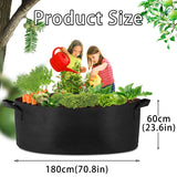 1 Pack 400 Gallon 180cm 60cm Grow Bag Heavy Duty Thickened Plant Pots with Handles for Farming Gardening Tree - Front View
