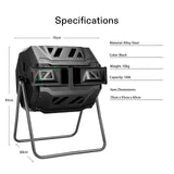 160L Large Outdoor Compost Bin Dual Chamber Tumbling Composter Tumbler Rotating - Rear View