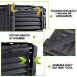 300L Large Garden Outdoor Compost Bin Composter BPA Free Compost Barrel - Side View