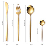 16-Piece Stainless Steel Gold Color Set, Knife Fork Spoon Flatware Set Cutlery Set - Front View