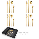 16-Piece Stainless Steel Gold Color Set, Knife Fork Spoon Flatware Set Cutlery Set - Top-Down View