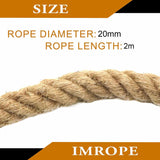 2m Sisal 20mm Rope Natural Twine Cord Thick Jute Hemp Manila  Crafting Home Decor - Front View