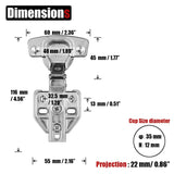 8 Pack 304 Stainless Steel Cabinet Hinges 100 Degree Soft Closing half Overlay Door Hinge Nickel Plated Finish - Front View