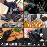 100x Nitrile Black Industrial Mechanic Tattoo Food Disposable Gloves Medium - Close-Up Angle