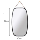 Black Bathroom Wall Mount Hanging Bamboo Frame Mirror Adjustable Strap Wall Mirror Home Decor - Front View