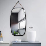 Black Bathroom Wall Mount Hanging Bamboo Frame Mirror Adjustable Strap Wall Mirror Home Decor - Side View