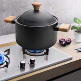 Non-stick Carbon Steel Dutch oven soup pot pan frying pan with lid wooden handle - Front View