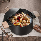 Non-stick Carbon Steel Dutch oven soup pot pan frying pan with lid wooden handle - Side View