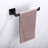 Square Hand Towel Holder Ring Wall Mounted Modern Towel Bar Bathroom Kitchen Black - Front View